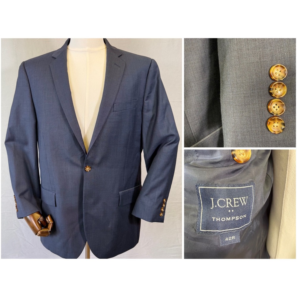 J.Crew Thompson Blazer Men 42R Navy Blue 100% Wool Two Button Suit Jacket Vented
